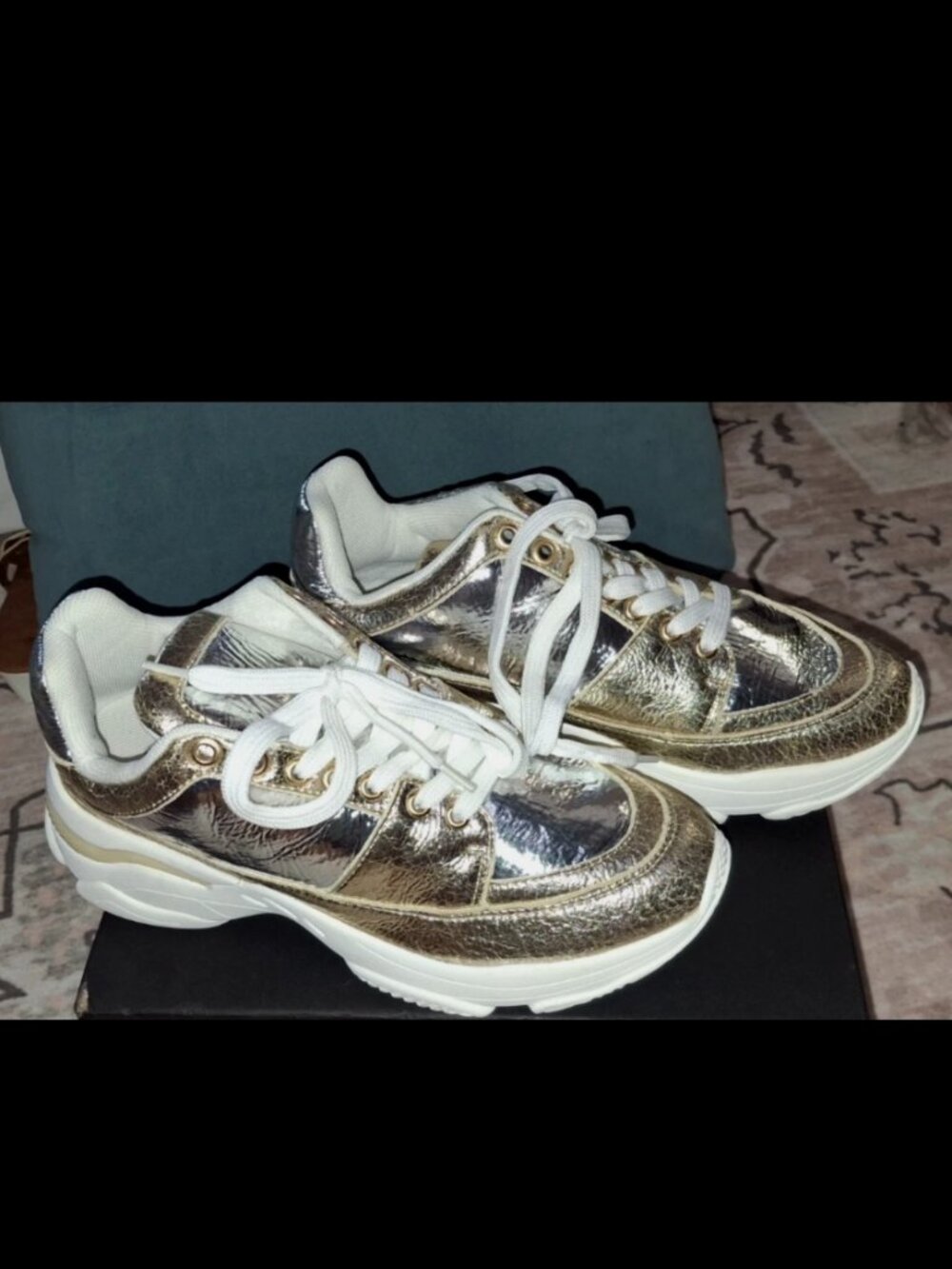 Gabriele Union Gold Metallic Chunky Sneakers Size 9 Women Dad Shoes